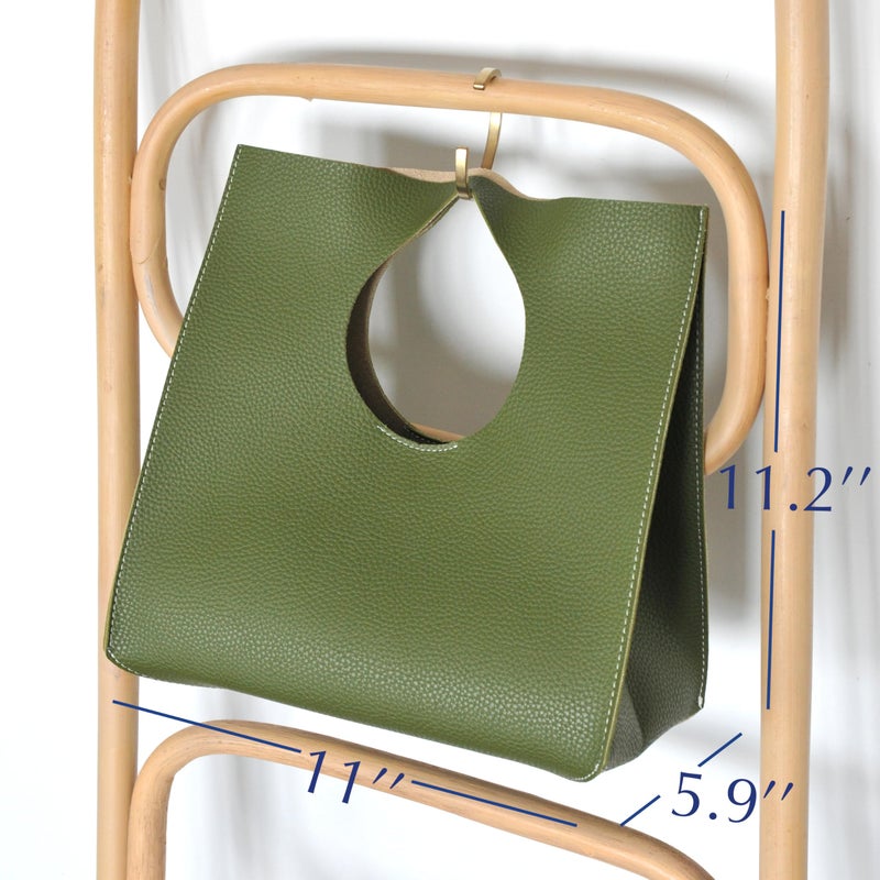HOXIS Vintage Minimalist Style Soft Pu Leather Handbag Clutch Small Tote (Olive) - Image 2